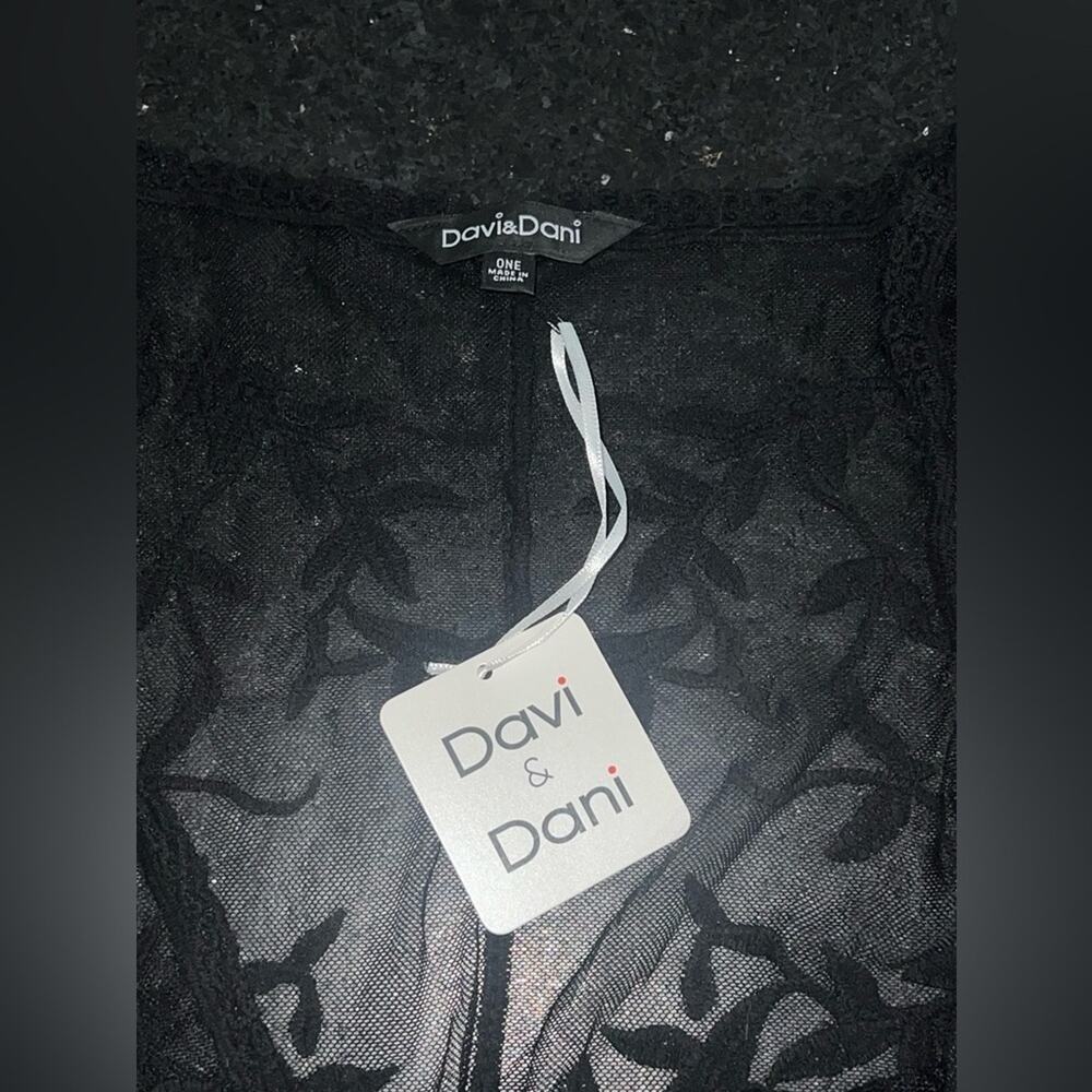 NEW DAVI & DANI BLACK Lace Midi Long Kimono Cardigan ONE SIZE - Picture 4 of 7